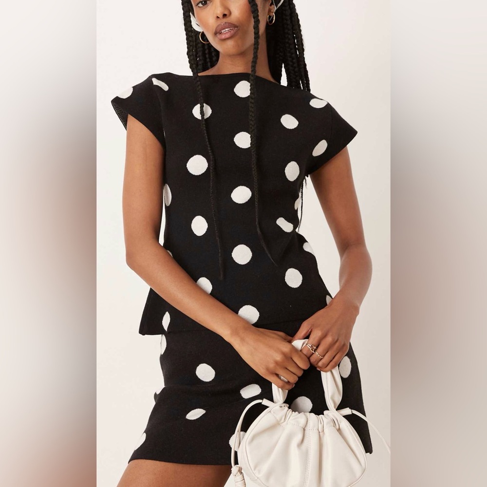 ASOS Polka Dot Knit Top and Skirt Set Medium